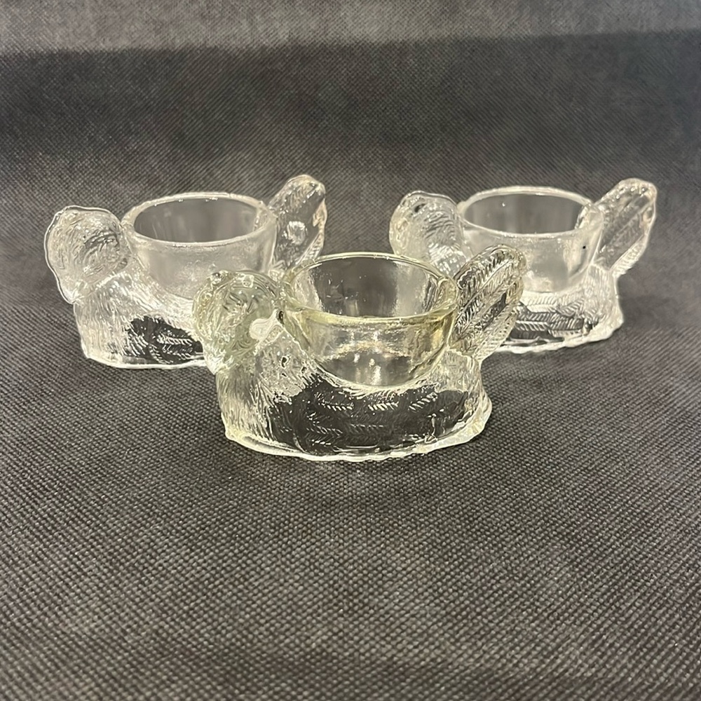 VINTAGE Clear Glass Egg Holder Cups Chicken/Hen on Nest Set of 3 Westmoreland?
